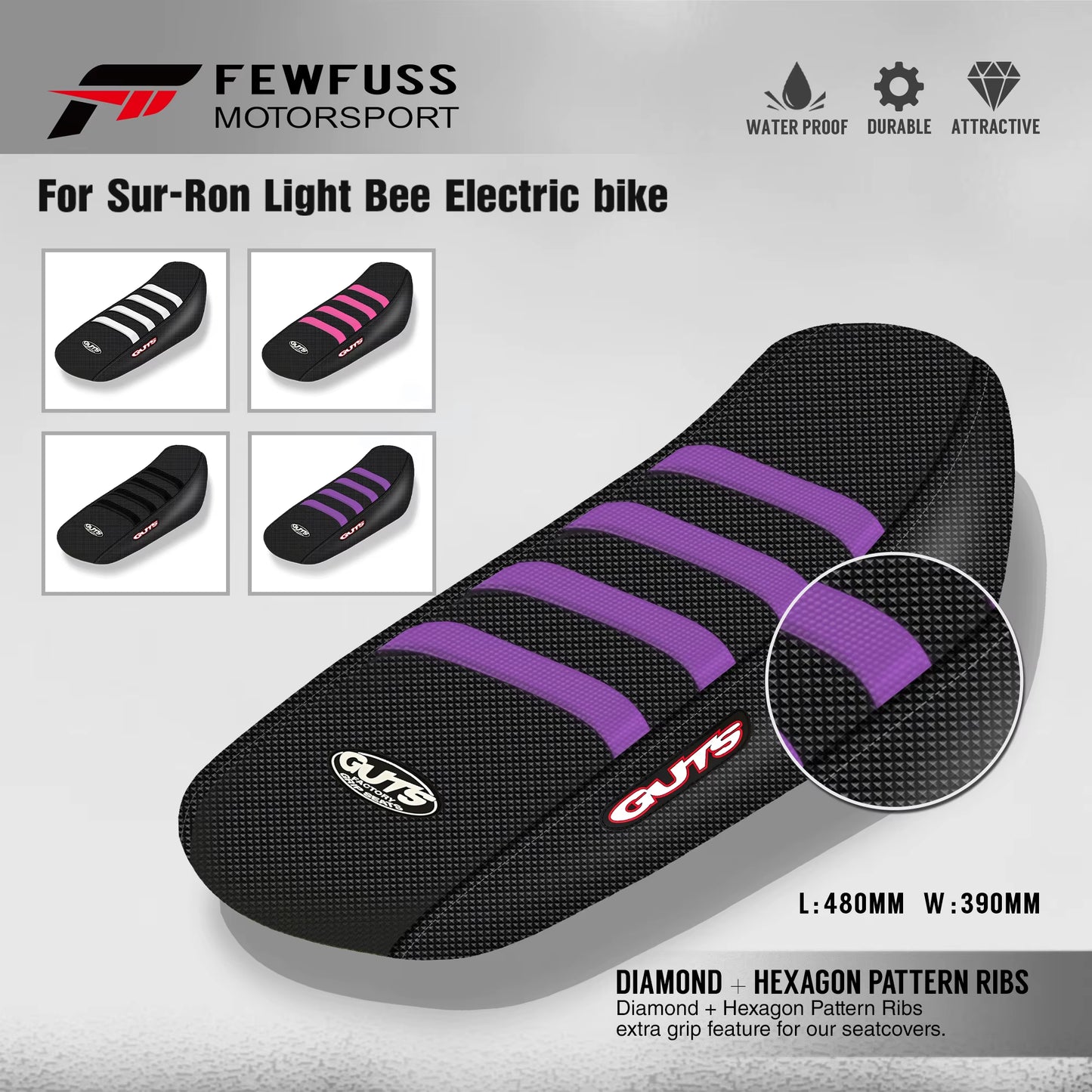 FEWFUSS Ribbed Rubber Gripper Soft Seat Cover for Surron Sur-Ron Lightbee Light Bee X S Off-Road Electric Vehicle Ebike